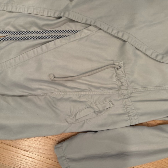 Max Jeans Gray Open Front Trench Coat Asymmetrical Draped Design Drawstring - Picture 12 of 15